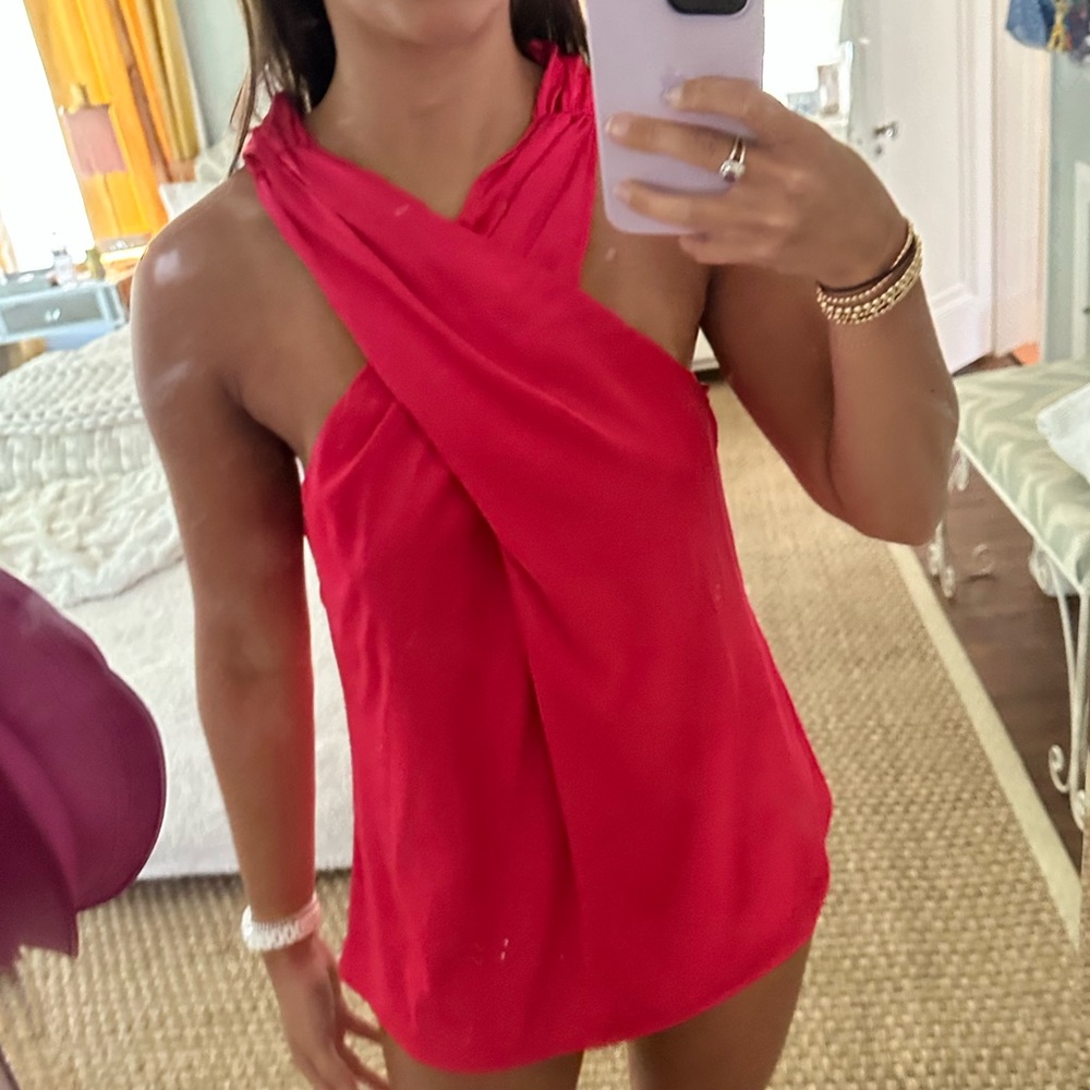 Hot pink do+be cross neck silk top